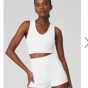 Alo Yoga Goddess Ribbed Cropped RacerBack Tank White Size Medium
